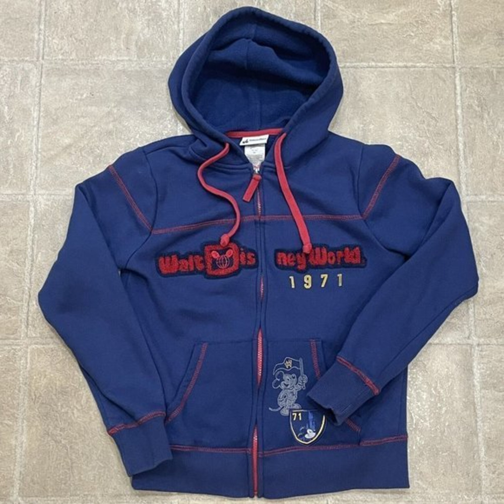 Walt Disney World Womens Size‎ S Embroidered Hoodie Cotton Fleece Zip Up Sweater